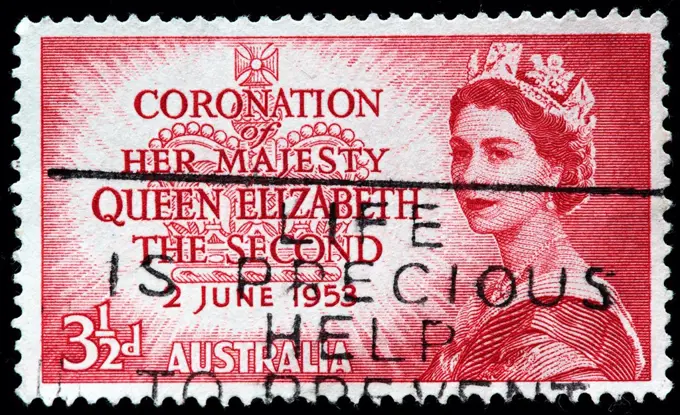Coronation of Queen Elizabeth II, postage stamp, Australia, 1953