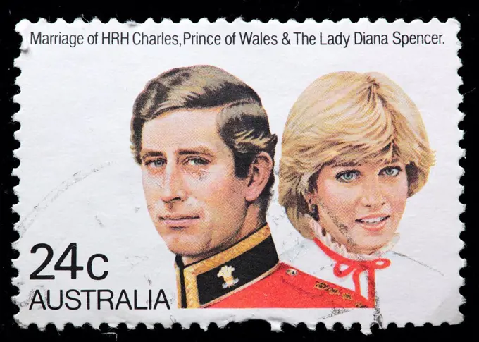 Prince Charles and Lady Diana marriage, postage stamp, Australia, 1982