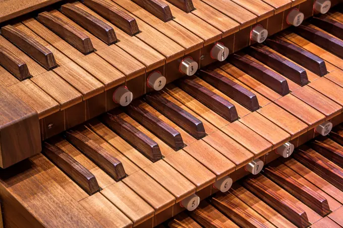 Pipe organ keyboards.