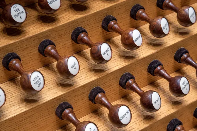 Levers from a pipe organ.