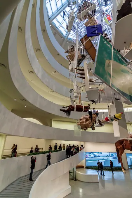 USA, New York State, New York City, Manhattan, Solomon R Guggenheim Museum, installation of Maurizio Cattelan.