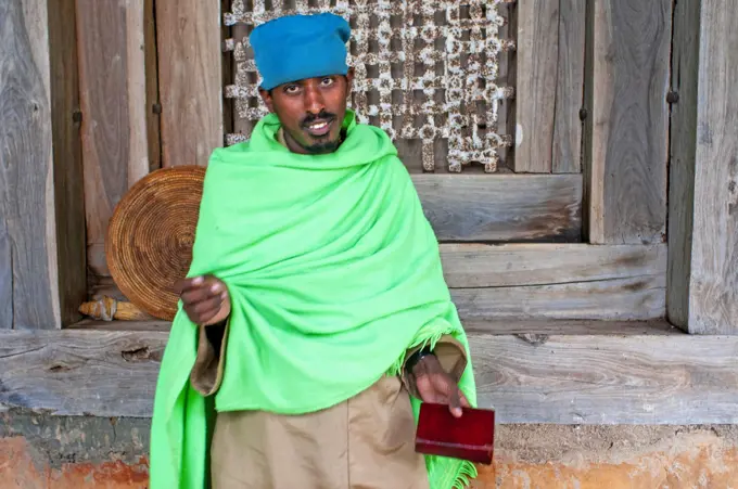 Kebran Gabriel Monastery, Lake Tana, Bahir Dar, Ethiopia. Portrait of an elderly man in the monastery of Kebran Gabriel, on Lake Tana. Kebran Gabriel,...