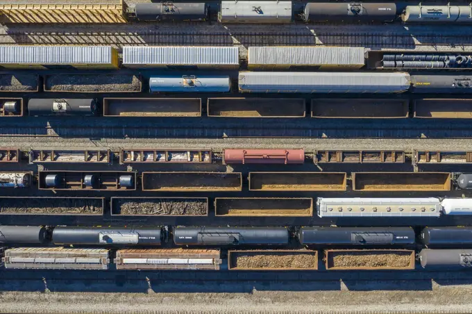 Detroit, Michigan - Railroad cars waiting at a rail yard in southwest Detroit.