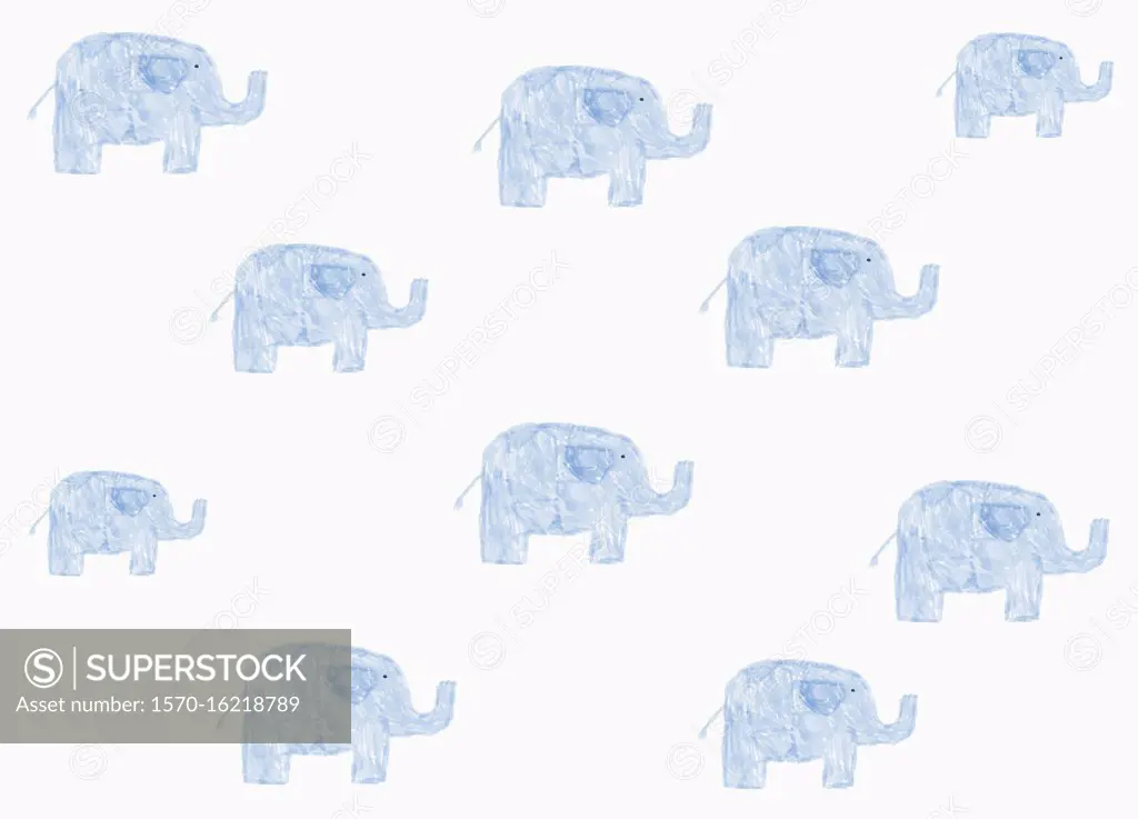 Childs drawing blue elephant pattern on white background - SuperStock