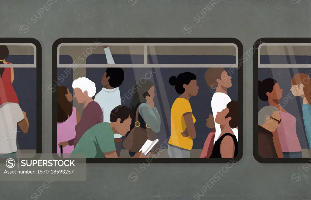 Commuters riding subway