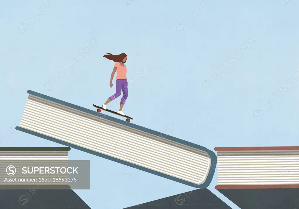Woman skateboarding down book cover