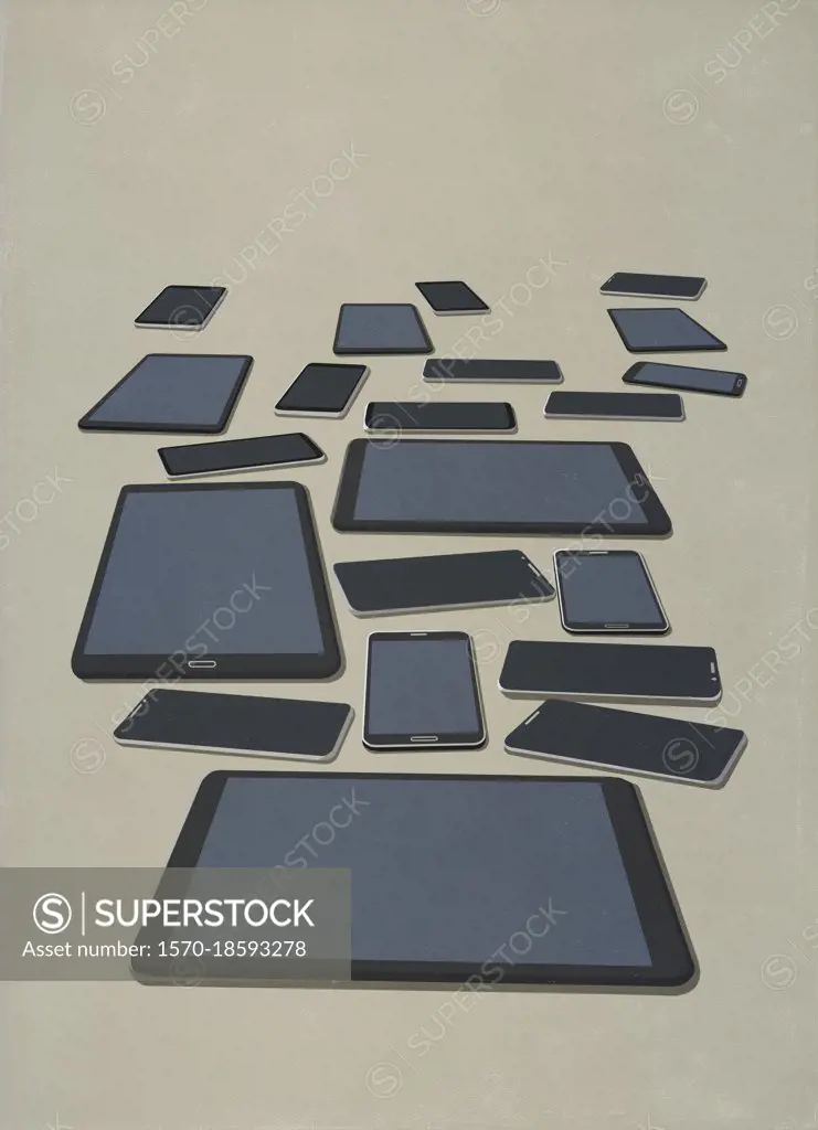 Variety of smart phones and digital tablets