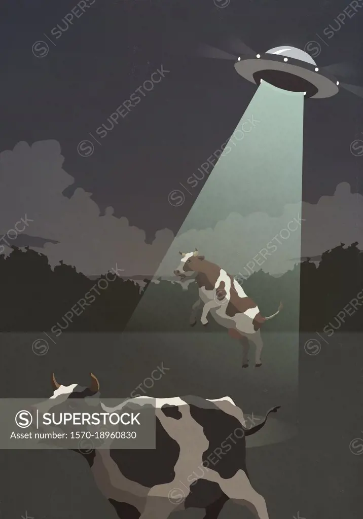 UFO light abducting cow from rural field