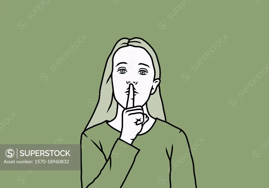 Portrait of woman gesturing quiet shhh