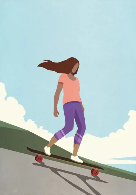 Teenage girl riding skateboard