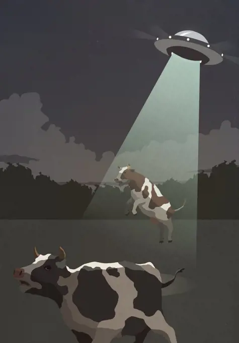 UFO light abducting cow from rural field