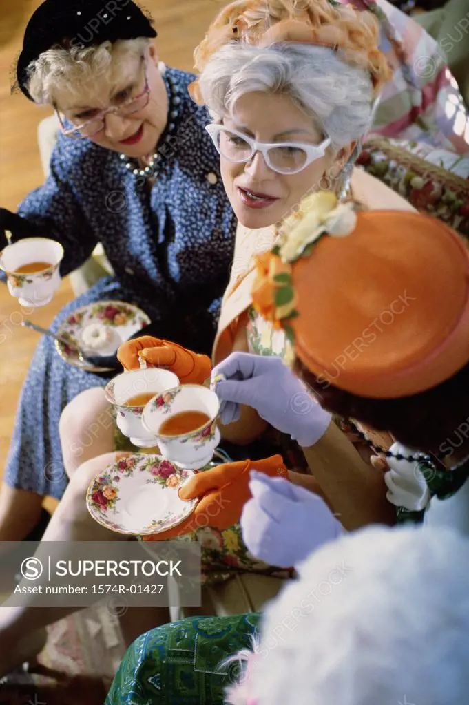 Senior women at a tea party