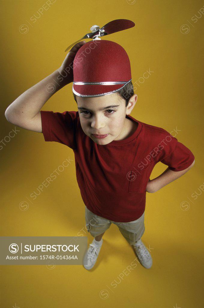 Stock Photo: 1574R-014364A High angle view of a boy wearing a beanie