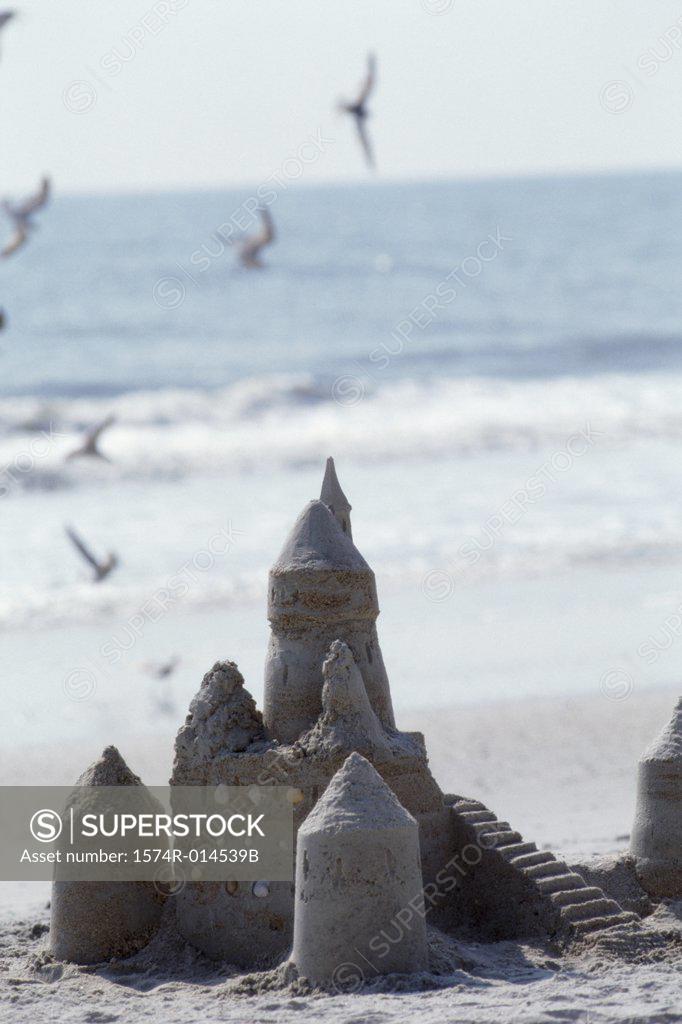 Stock Photo: 1574R-014539B Close-up of a sand castle on the beach