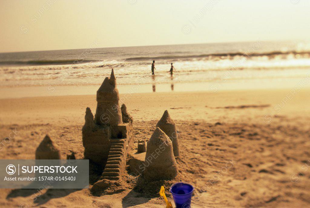 Stock Photo: 1574R-014540J Close-up of a sand castle on the beach
