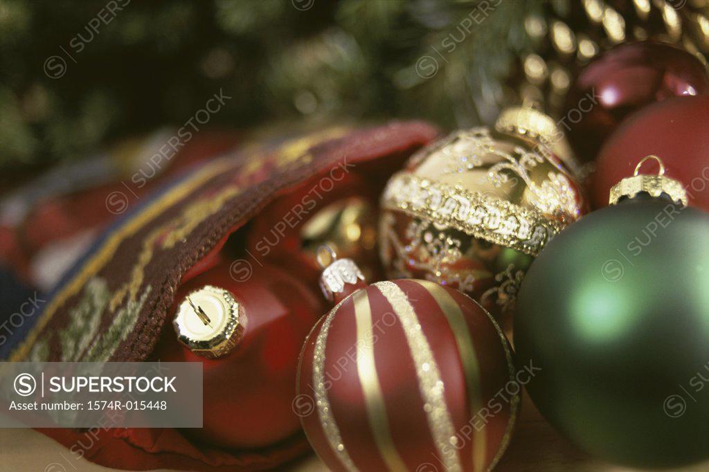 Stock Photo: 1574R-015448 Close-up of Christmas ornaments