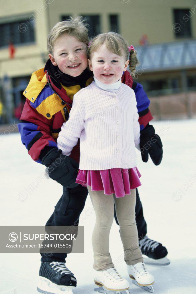 Stock Photo: 1574R-015506 Portrait of two girls ice skating