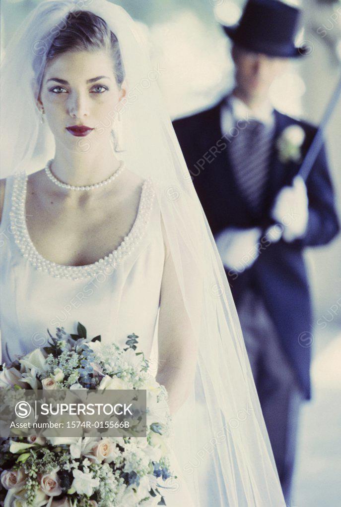 Stock Photo: 1574R-015566B Portrait of a bride holding a bouquet