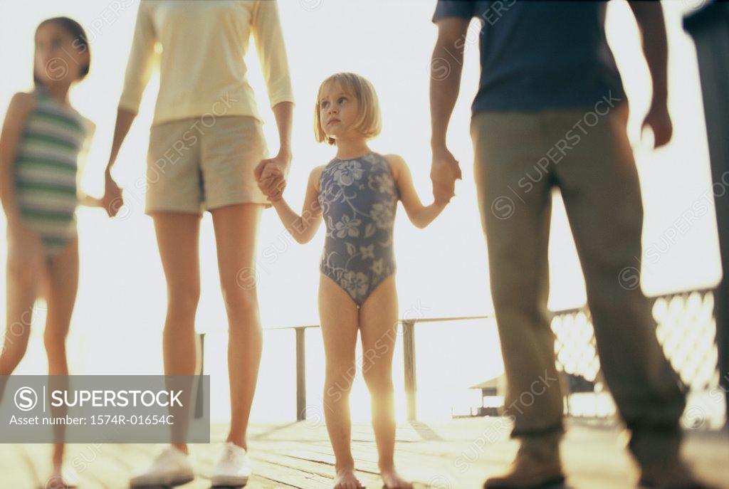 Stock Photo: 1574R-01654C Low angle view of a mother and father standing with their two daughters