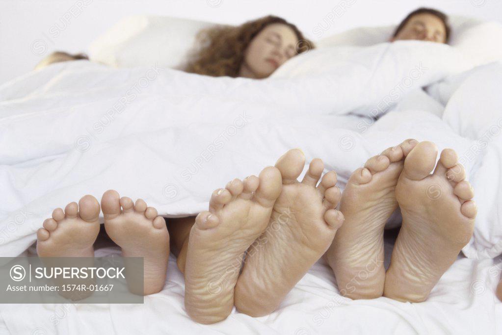 Stock Photo: 1574R-01667 Close of a couple sleeping in bed with their child