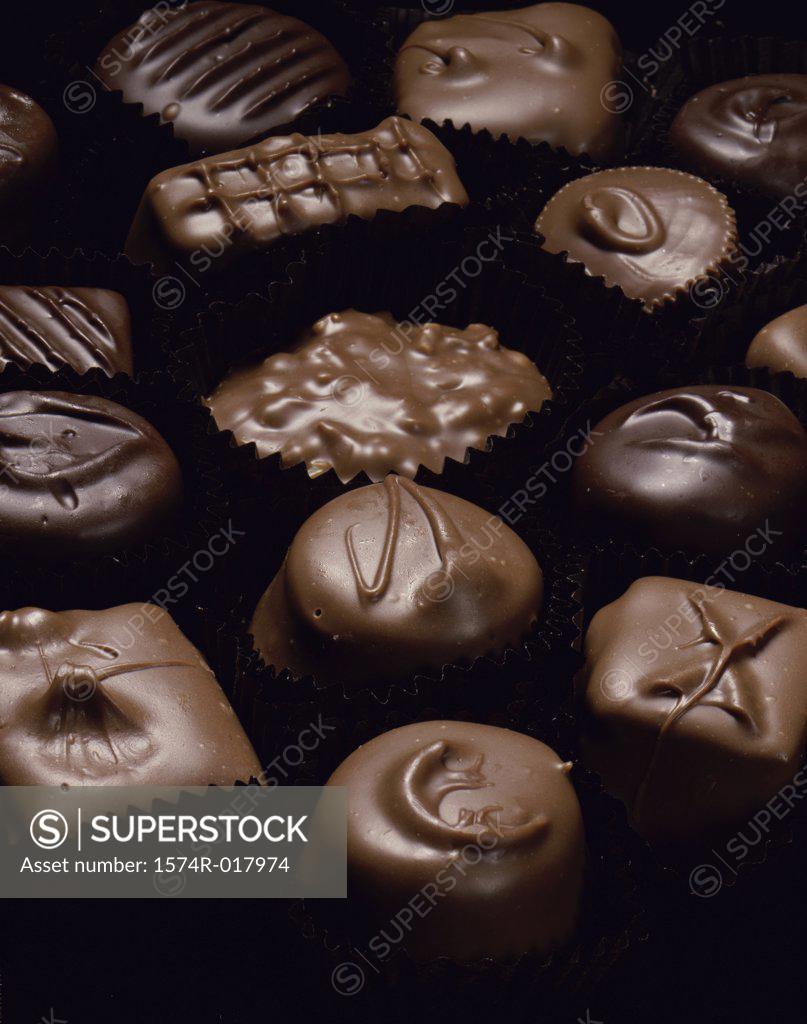 Stock Photo: 1574R-017974 High angle view of assorted chocolate candies