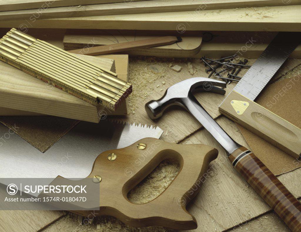 Stock Photo: 1574R-018047D Close-up of carpentry tools