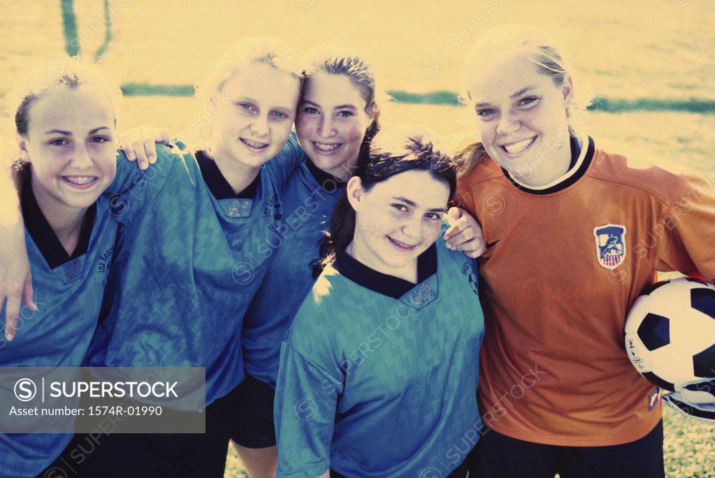 Stock Photo: 1574R-01990 Portrait of a group of teenage girls in a soccer team