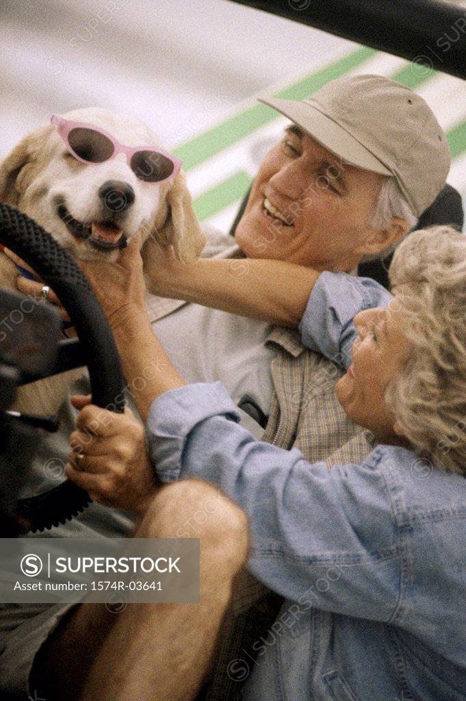 Stock Photo: 1574R-03641 Senior couple with their dog