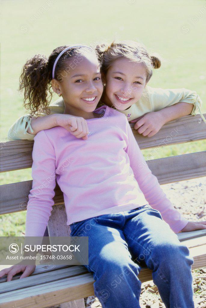 Stock Photo: 1574R-03658 Portrait of two girls smiling