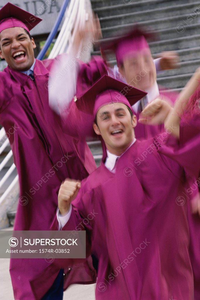 Stock Photo: 1574R-03852 Group of college students wearing graduation outfits
