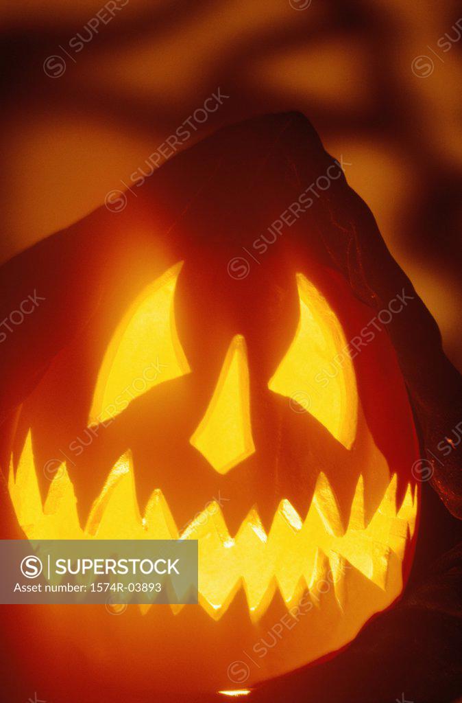 Stock Photo: 1574R-03893 Close-up of a carved jack-o-lantern