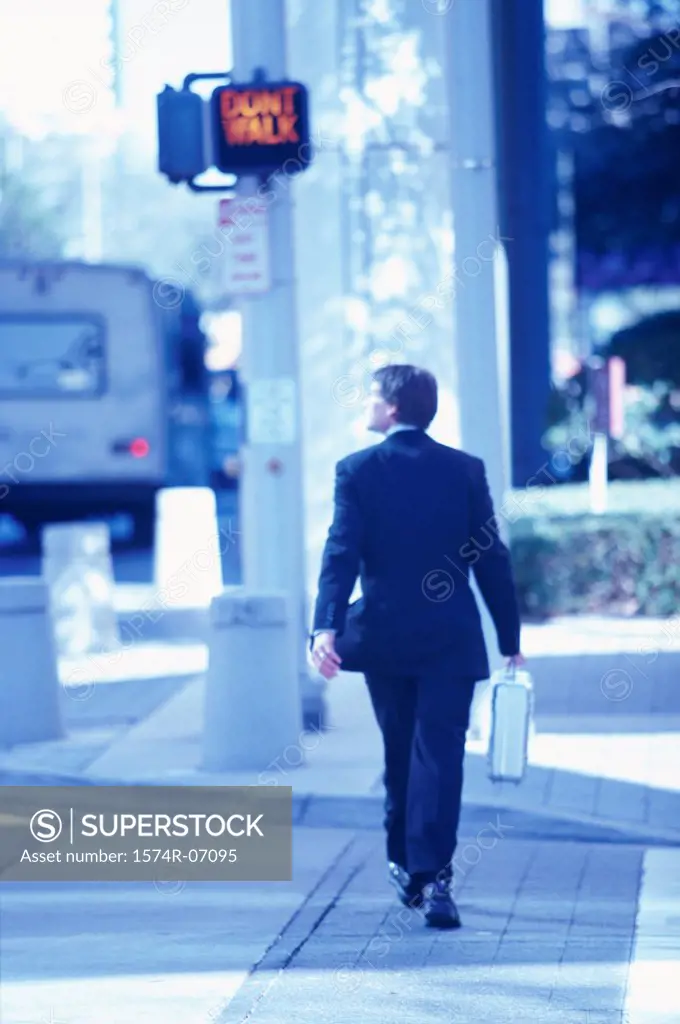 Rear view of a businessman walking on the street