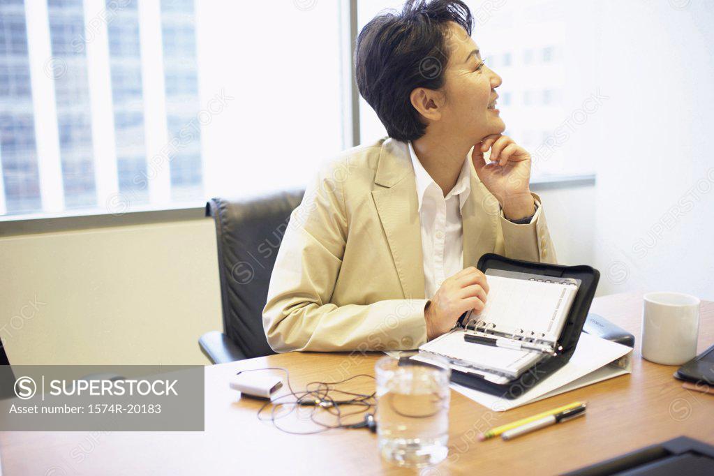 Stock Photo: 1574R-20183 Businesswoman holding a personal organizer in an office