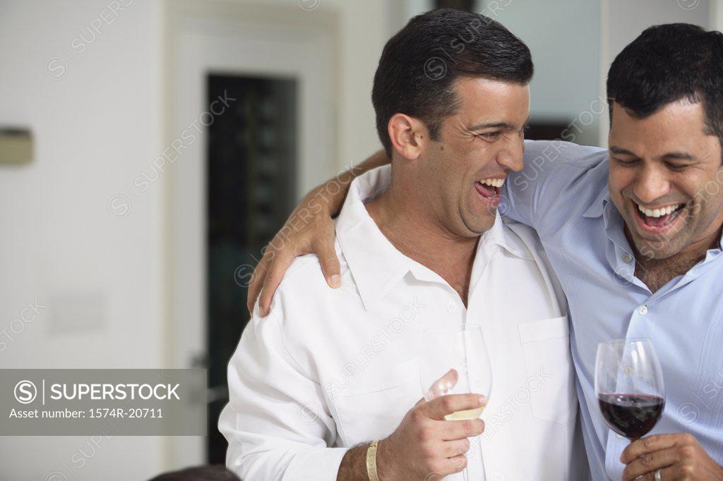 Stock Photo: 1574R-20711 Close-up of a mature man and a mid adult man holding wineglasses