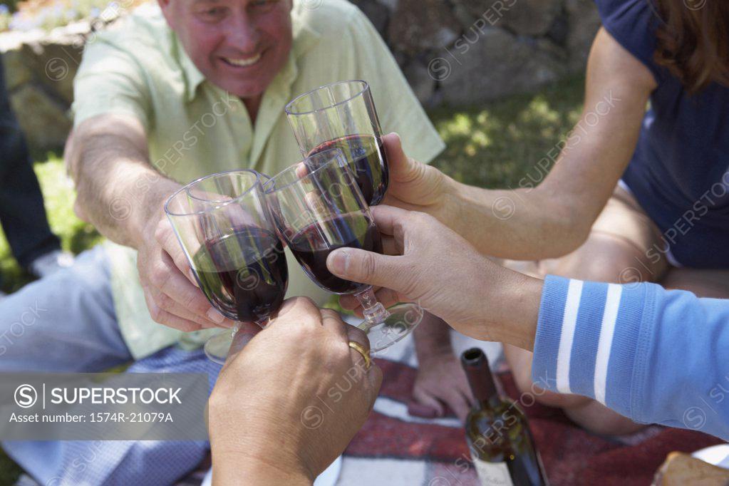 Stock Photo: 1574R-21079A Close-up of a mature man and his friends toasting with wineglasses
