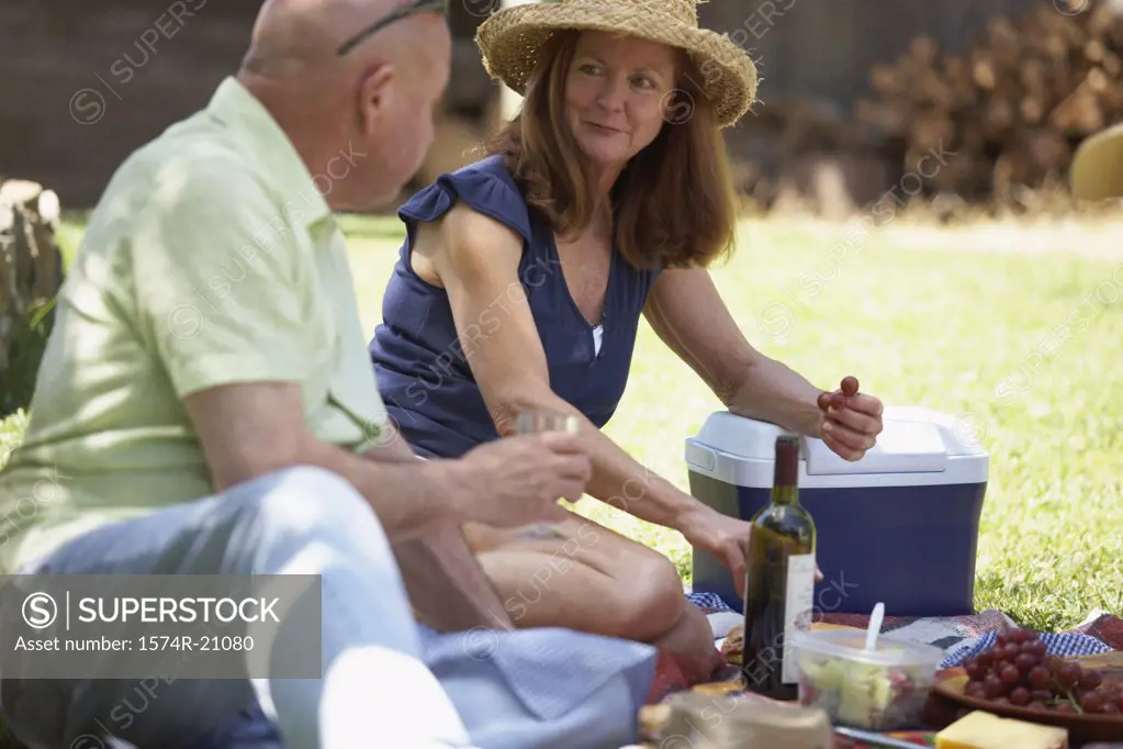 Close-up of a mature couple at a picnic