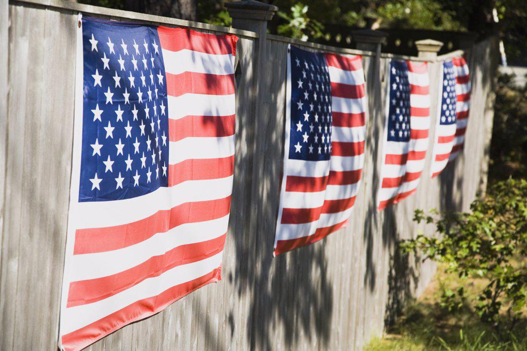 American flags hanging on a wall