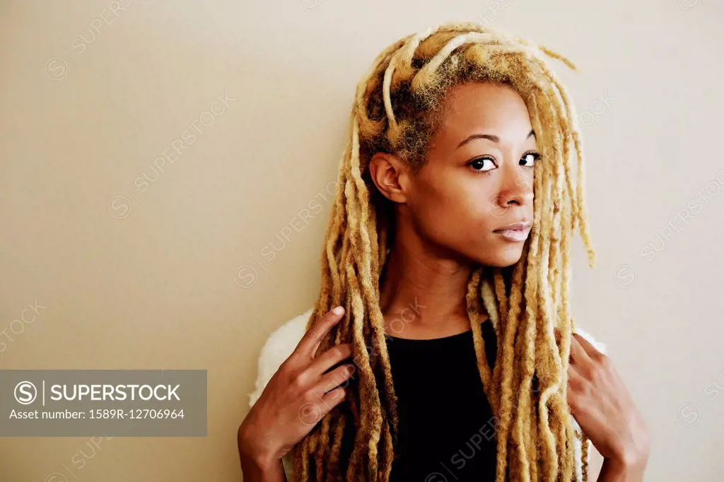 Close up of Black woman with dreadlocks