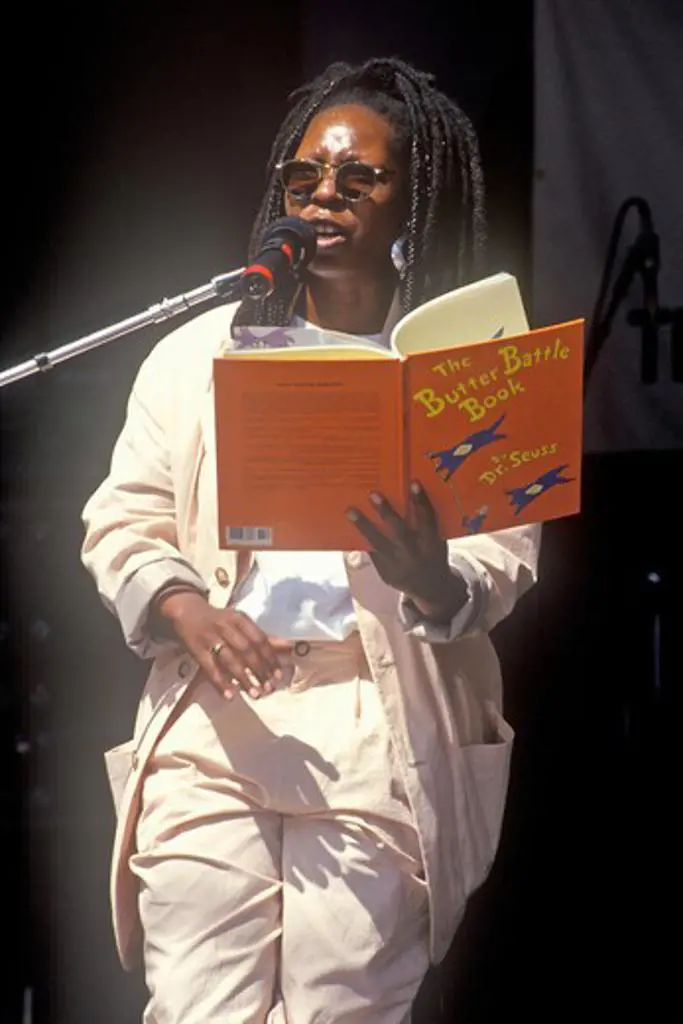 Whoopi Goldberg reads Dr. Seuss to kids at the Rainforest Benefit, Greek Theater, Los Angeles, California