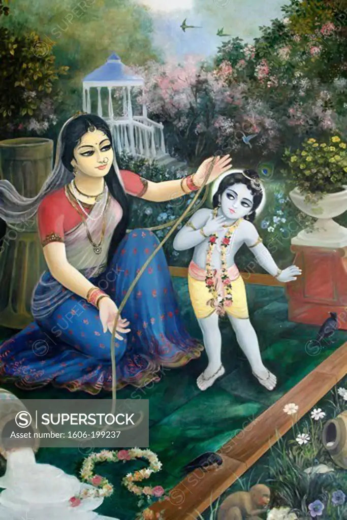 Krishna As Makhan Chor (Literally Butter Thief). After Spilling Buttermilk,  He Is Caught By His Foster Mother Yashoda, The Wife Of Nanda, A Cowherder  In Vrindavan. Most Times He Escapes And Makes