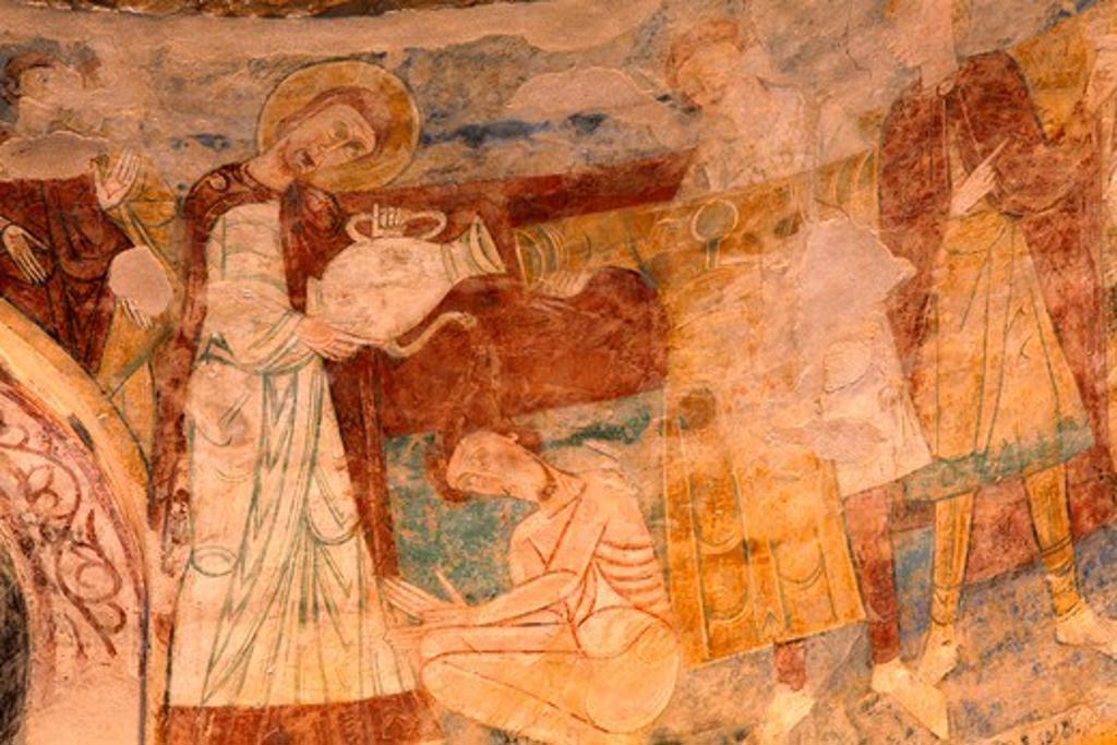 France, Midi-Pyrenees, Gers (32) Nogaro, Saint Nicolas collegial church, painting from 11th century