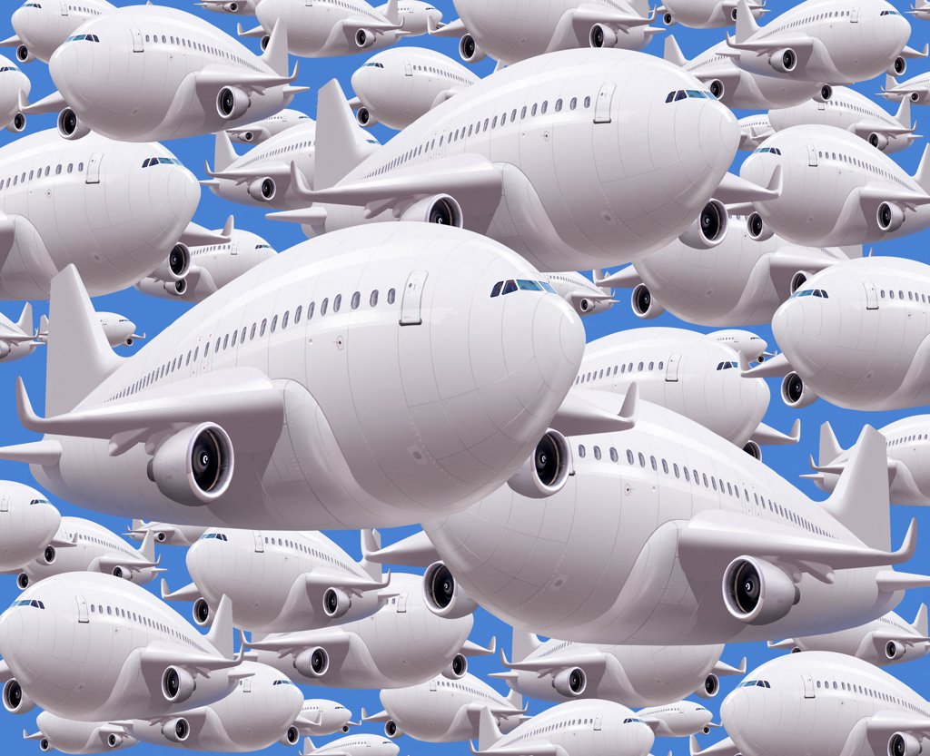 Illustration, multitude of planes in the sky