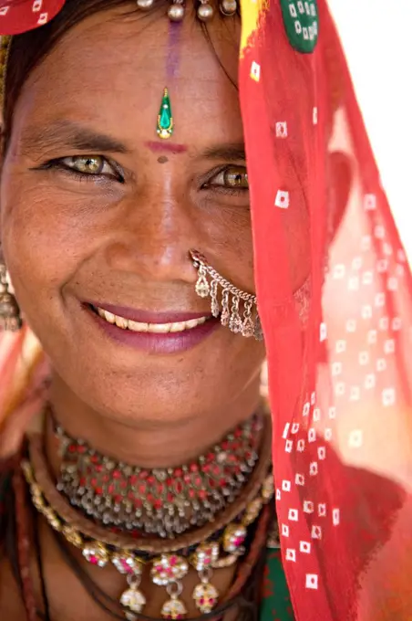 Portrait of Young Woman in Traditional Dress, Jaisalmer, Rajasthan, India, MR