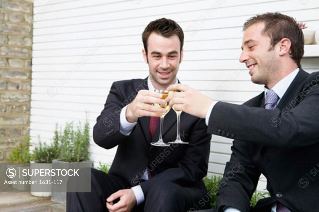 Stock Photo: 1631-117 Close-up of two businessmen toasting with wineglasses
