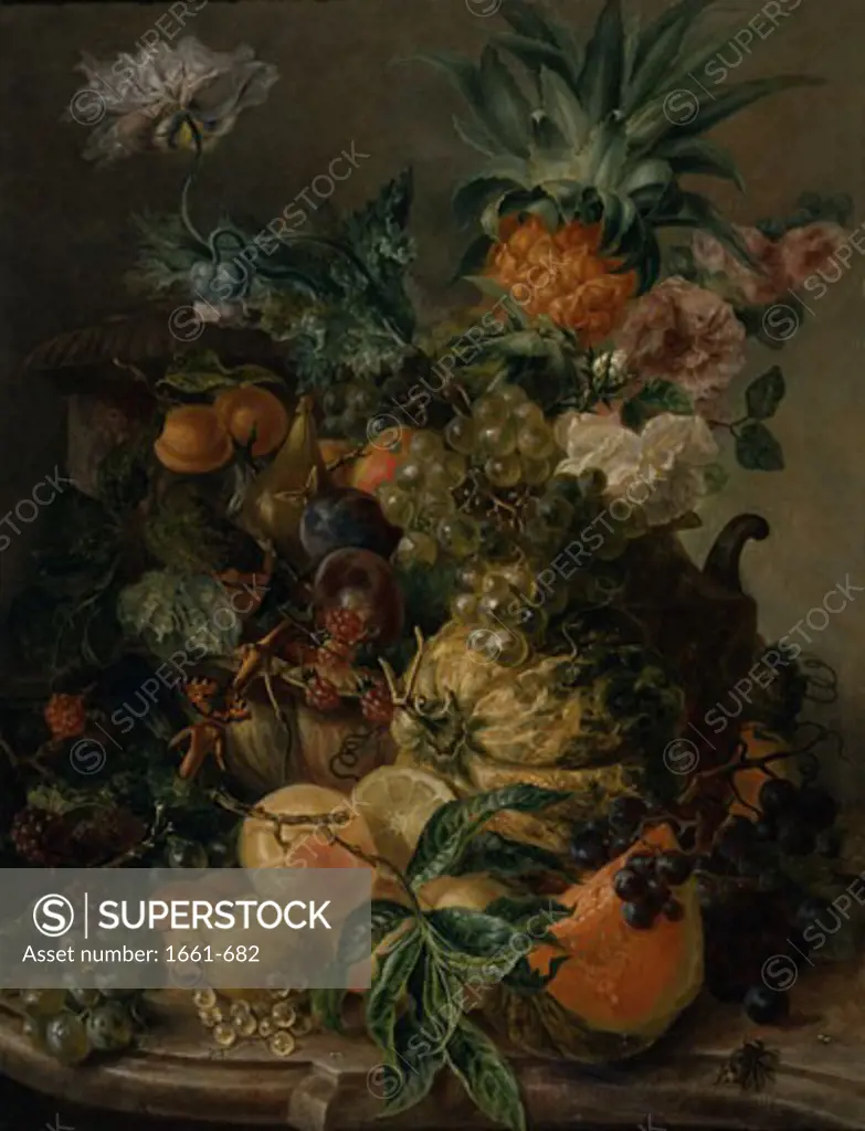A Rich Still Life of Fruit and Flowers Paul Theodor van Brussel (1754-1795 Dutch)