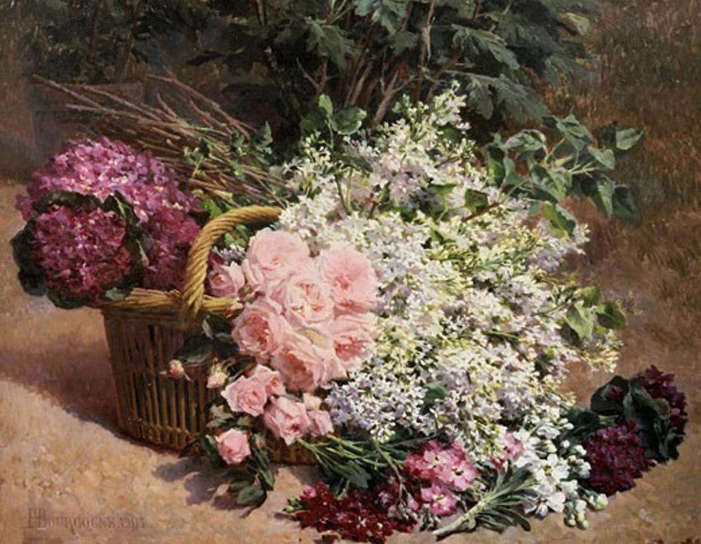 A Basket of Romantic Flowers Pierre Bourgogne (1838-1904 French)
