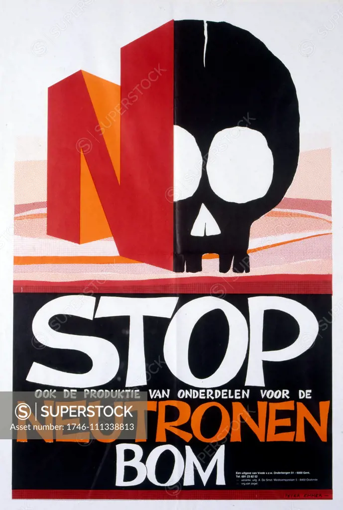Stoppt die neutronen bombe (Stop the neutron Bombe) anti-nuclear poster Germany 1983