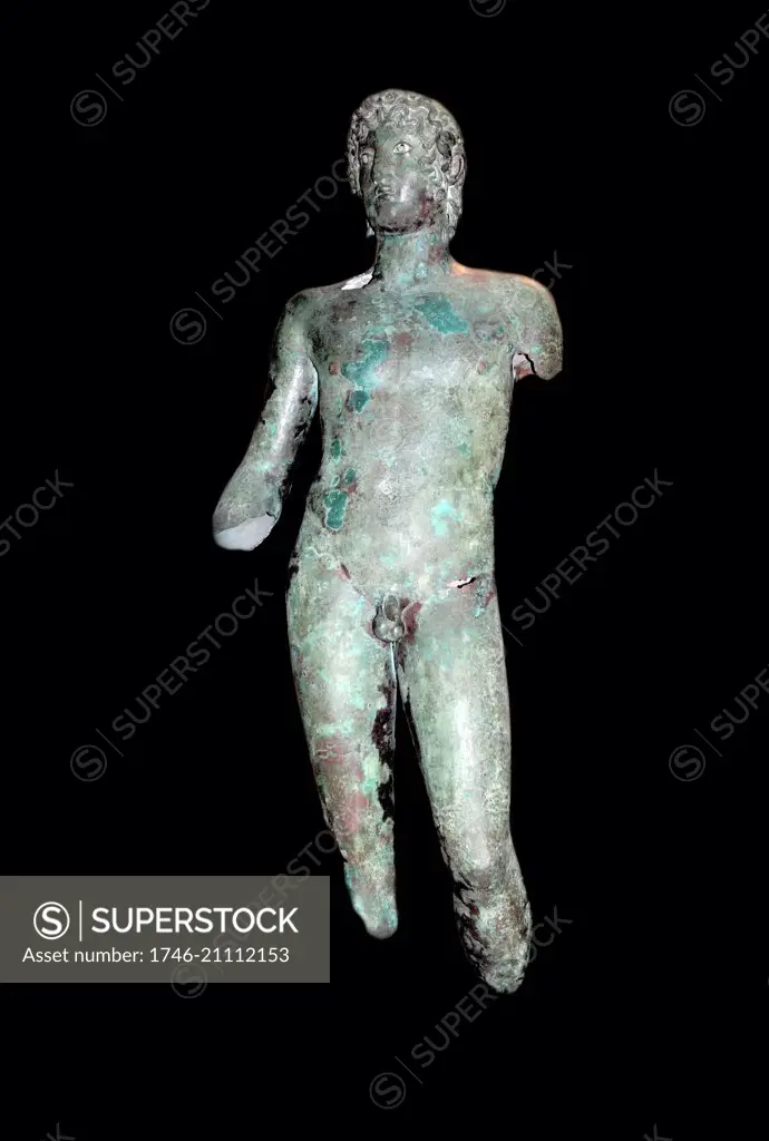 Bronze statue of a young man In ancient Greece and Rome. Roman version of an earlier Greek statue. It is made of polished bronze. The eyes are silvered and the irises and pupils would have been of glass or semi-precious stone. 1st century BC, from Ziphteh, (Tell Atrib) in the Nile Delta, Egypt