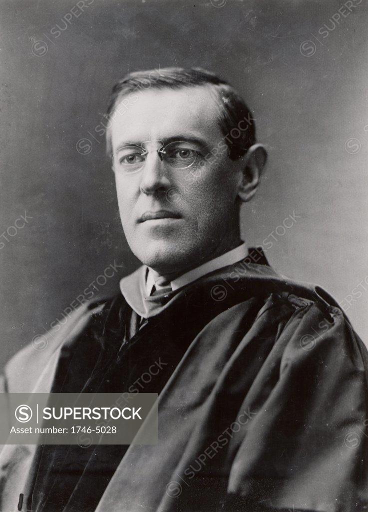 Stock Photo: 1746-5028 Thomas Woodrow Wilson ((1856-1924) 28th President of the USA 1913-1921. Wilson in 1903 when President of Princeton University.  Photograph. American Politician Democrat