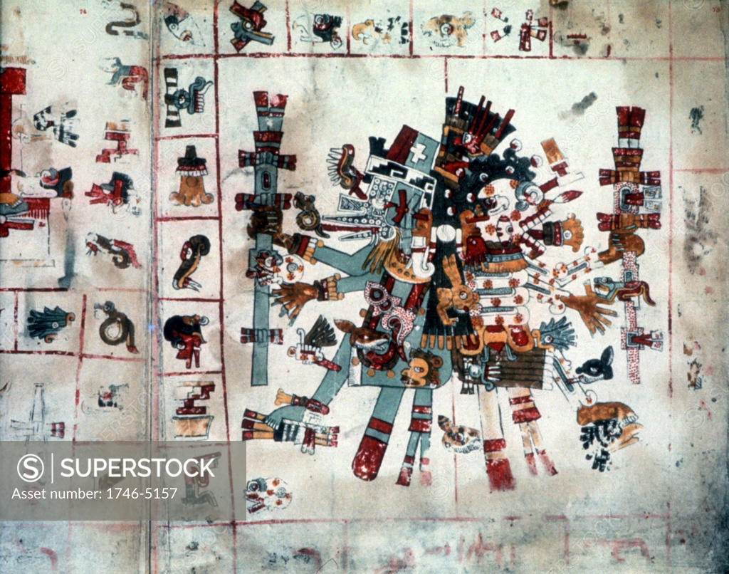 Stock Photo: 1746-5157 Pre-Columbian Mexico: Mixtec 1200-16th century. Zoomorphic form from Codex Borgianus, 15th century. Vatican Museum
